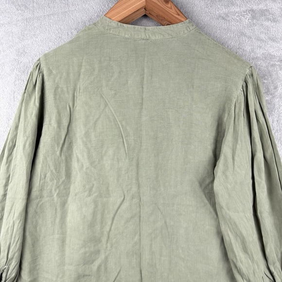 Solitaire Blouse Womens XL Button Front Top Embroidered Tencel Moss Green Boho - Picture 5 of 12